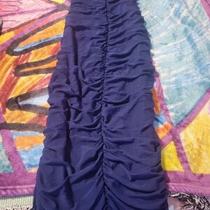 Shein Bae Solid Cold Shoulder Ruched Bodycon Dress - Navy Blue Size Large 8/10